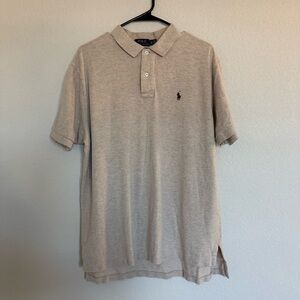 Polo Ralph Lauren Men’s Classic Fit Beige Oatmeal Collar Preppy Brown Pony Logo